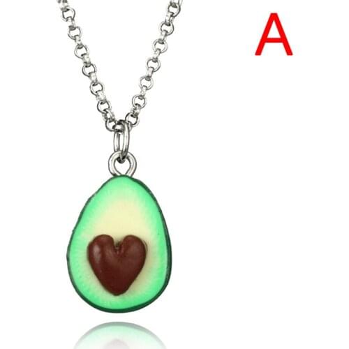 Bohemian Chain Handmade Necklace Jewelry Trendy Heart Avocado Shape Long Pendant Necklace for Women Green Color