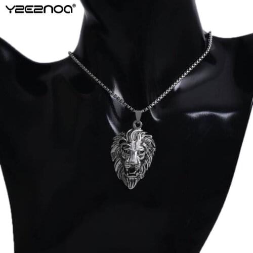 Fashion Animal Silver Color Chain Punk Necklace Pendant For Men Fashion Jewelry Stainless Steel Lion Head Pendant Necklace