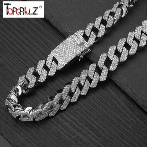 TOPGRILLZ 20mm Full Iced Out Heavy Cuban Chains Necklace Prong Setting Necklace Mens Hip Hop Bling CZ Rapper Necklace Jewelry