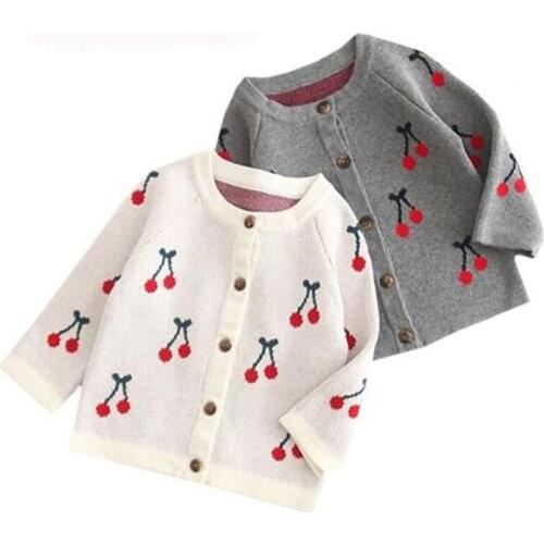 0-3Y Baby Coat Baby Girls Sweater Cardigan Autumn Winter Baby Girls Sweater Jacket & Coat Cotton Cherry Toddler Cardigan Outfit