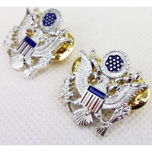 PAIR WWII US AIR FORCE GENERAL OFFICER SHOULDER EAGLE MINI BADGE INSIGNIA PIN COCKADE SILVER