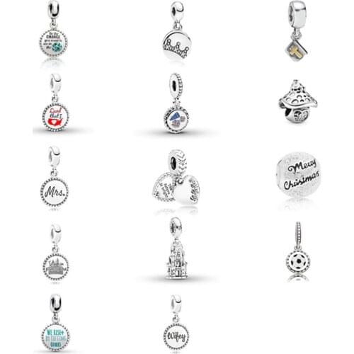 Autumn New 1:1 S925 Silver Heart Shaped Mushroom Castle Football Pendant Suitable for Original Female Bracelet DIY Jewelry