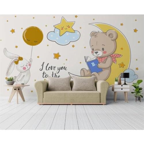 Beibehang Customized balloon childrens room background decoration painting modern minimalist bear star moon wallpaper paper