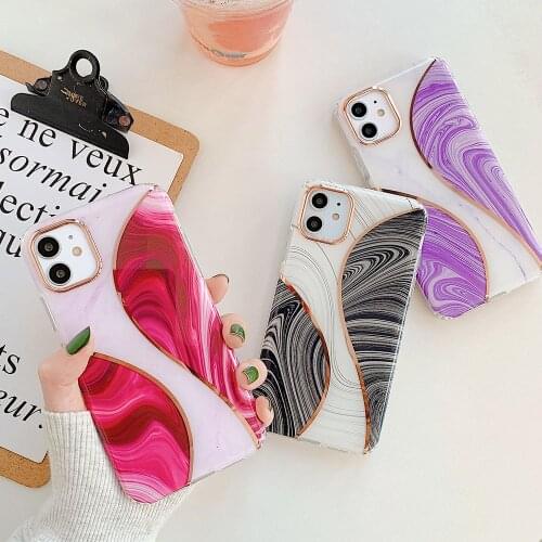 Luxury Ripple Phone Case for iPhone 12 mini 11 Pro Max X XR XS Max 7 8 Plus Electroplated Marble Cases Beautiful Back Cover