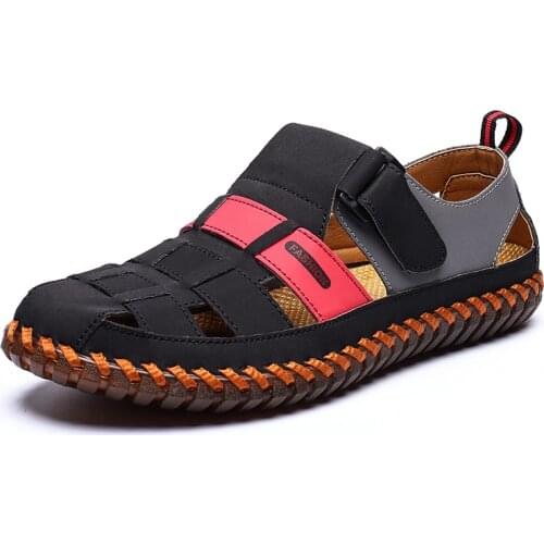 2021 Summer Black Big Size Sandals Breathable Light Handmade Hollow Out Leather Casual Shoes Fashion Trendy Soft Beach Sandals