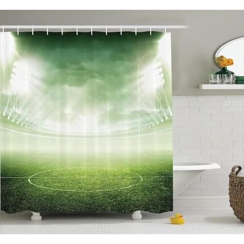 Sports Shower Curtain Illuminated Stadium Under Spot Lights Night Football Arena Activity Grass Playground Bathroom Curtains