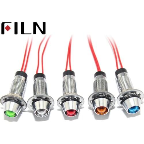 FILN metal signal lamp indicator light 8mm red yellow blue green white 24v 110v 24v 220v led with 20cm cable