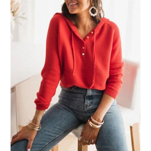 Harajuku Korean Version Loose Knitted Sweaters Long-sleeved Hooded Voat Solid Color Retro Drawstring Pullover Girl Top Sweater