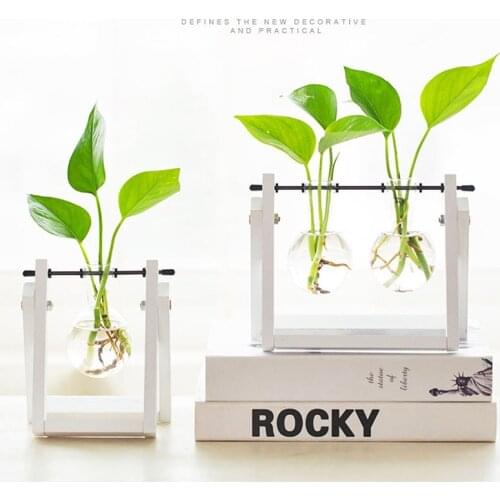 Creative Terrarium Hydroponic Plant Vases Vintage Flower Transparent Vase Wooden Frame Glass Tabletop Plants Home Bonsai Decor