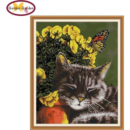GG The Cats Are Intoxicated Joy Sunday Cross Stitch Embroidery Needlework 11CT14CT Cotton Canvas Cross Stitch Set for Home Decor
