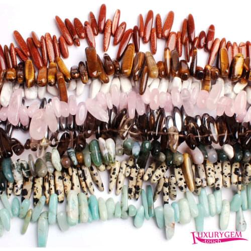 High Quality 4x12mm-7x20mm Natural Stick Shape 30 Different Materials Stone DIY Gems Loose Beads Strand 15" wj334