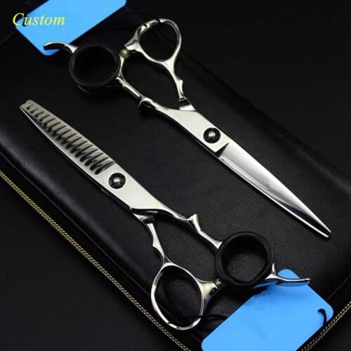 Custom japan 440c 6 inch Antlers Teeth hair cutting scissors barber makas thinning shears haircut scissor hairdressing scissors