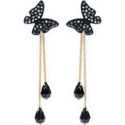 2019 Korean Long Section Tassel Water Drop Dangling Crystal Drop Hottest Fashion Butterfly Pendant Earrings For Women Jewelry