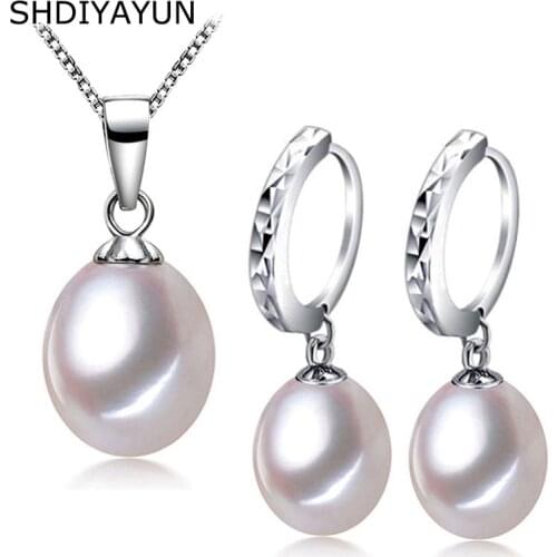 SHDIYAYUN 2019 Good Fine Pearl Jewelry Set Natural Freshwater Pearl Necklace Earring 925 Sterling Silver Set For Women Gift