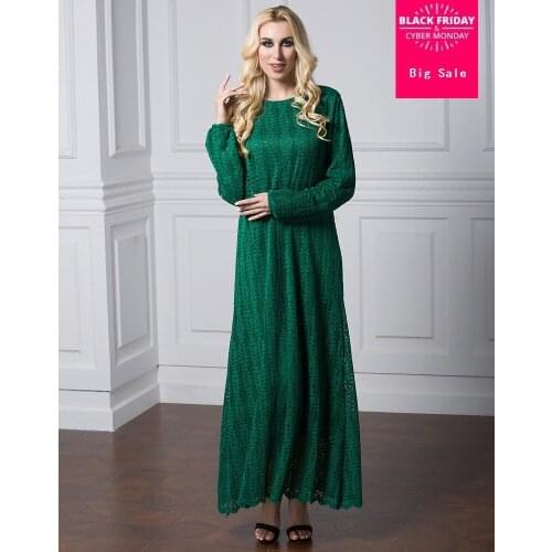L-7XL plus size fashion muslim adult lace abaya robes round neck Muslim dress Middle East dubai islamic abaya with Lining wj869