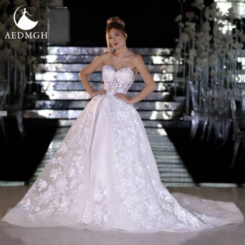 Aedmgh Ball Gown Empire Wedding Dresses 2021 Strapless Sleeveless Vestido De Novia Appliques Lace Up Backless Robe De Marige