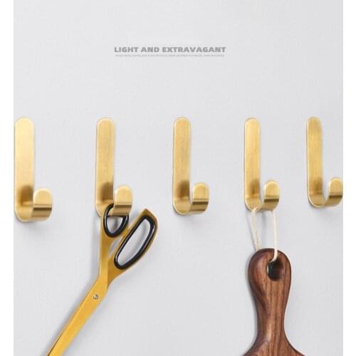 1Pcs Brass Golden Brushed Hook Nail-Free Strong Load-Bearing Sticky Hook Wall Coat And Hat Hook Metal Hooks Household Storage Ac