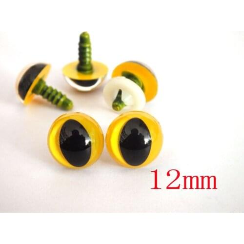 100pcs 12 mm Safety Eyes Cat For Toys come with washers - yellow