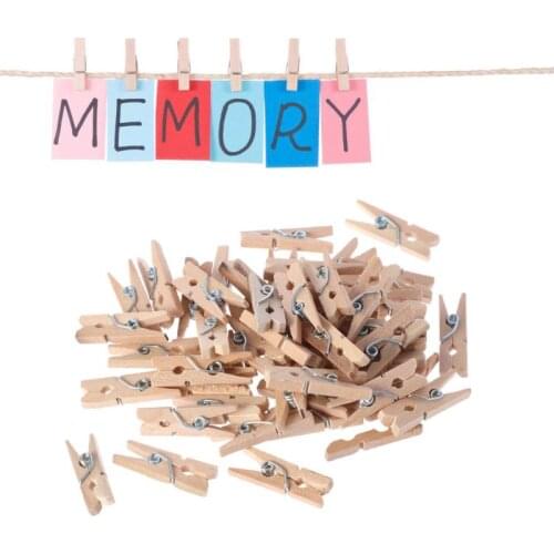 100Pcs Mini Natural Wooden Clothes Photo Paper Peg Pins Clothespin Craft Clips 63HE