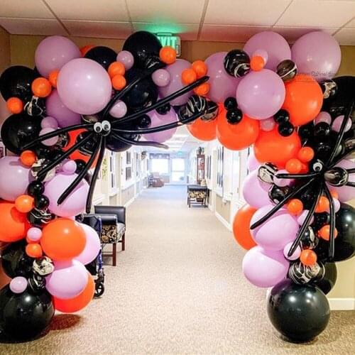 157Pcs Halloween Black Spider Balloons Garland Arch Chain Orange Globos Halloween Decorations For Home Halloween Party Decors
