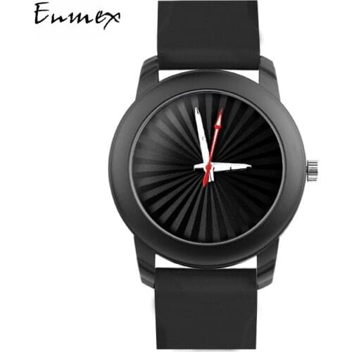 2019 Enmex creative black wristwatch Luminous hands Solar stripe Genuine Silica gel strap fashion Stylish clock quartz watch