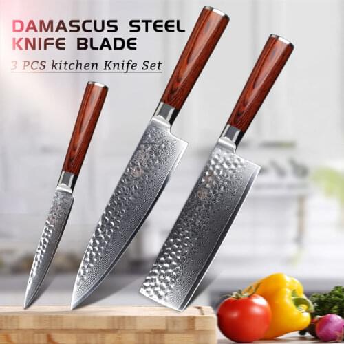 Yarenh 3 PCS Damascus Knife Cleaver Kitchen Tools - Multi-Function Chef Vegetable Cooking Jnives Sset - Premium Pakkawood Handle