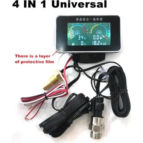 4 In 1 LCD 12v/24v Excavator Truck Car Water Temperature Oil Pressure Fuel voltage Gauges With 10 Mm Temperature Sensor