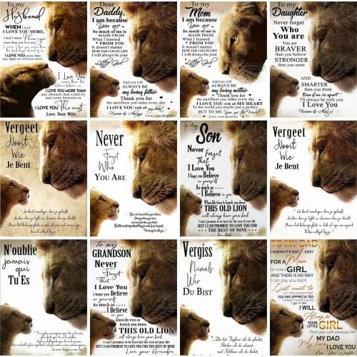 HUACAN DIY Diamond Painting Cross Stitch Lion Painting Rhinestone Text Full Square Diamond Embroidery Animal Home Decoration