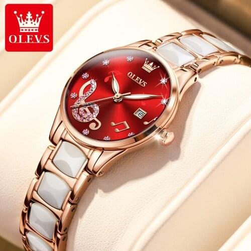 Watch Fashion Diamond Watch Online Red Ceramic Quartz Watch Waterproof Watch Womens Watch