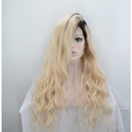 Human Hair 20 inch blonde Long wavy Ombre Lace Front Wigs 13* 4 Swiss Lace lace frontal wog for women with body hair