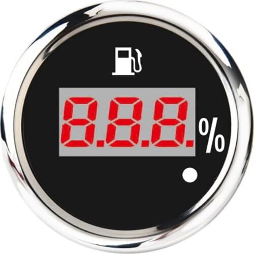 52mm Digital Fuel Level Gauge 0-190Ohm 240-33Ohm Universal Oil Tank Level Indicator Red Backlight with Alarm