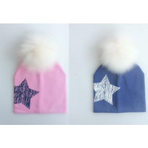 Autumn Winter Crochet Baby Hat Girl Boy Cap Kids Beanie Stars Infant Hat Cotton New Children Baby Cap Child Cap faux fur pom pom