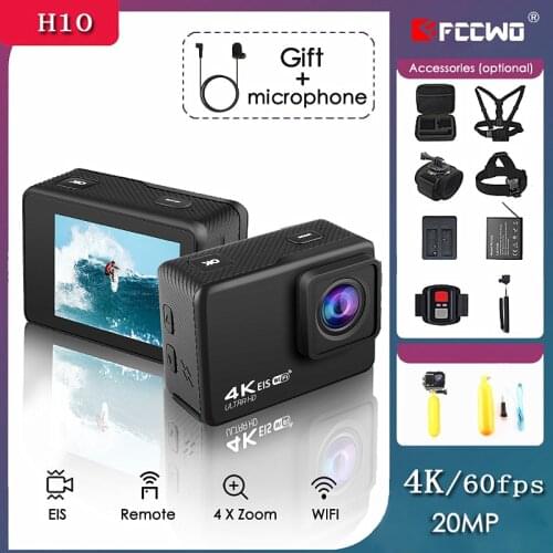 FCCWO H10 Action Camera 4K 60FPS 24MP 2.0 LCD EIS Dual Screen WiFi Webcam Waterproof Helmet Sports Video Cam go Sport pro Came