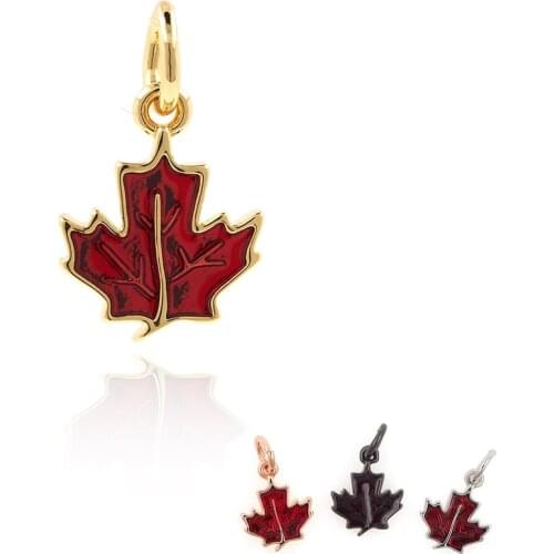 Enamel Maple Leaf Pendant Necklace Zircon Brass Autumn Ornaments Charm DIY Bracelet Earrings Making Accessories