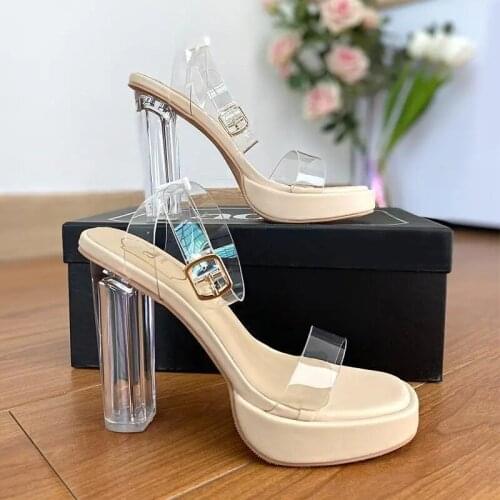European and American fashion high heels PVC transparent crystal womens shoes 11CM waterproof platform high heels