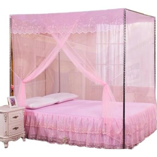 European Style 4 Corner Post Romantic Princess Lace Canopy Mosquito Net No Frame for Twin Full Queen King Bed Netting Bedding