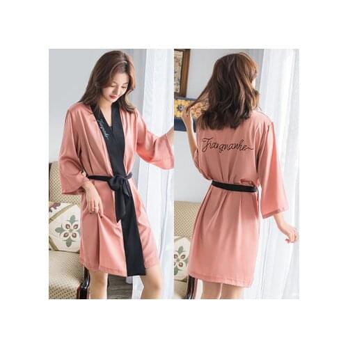 Daeyard Womens Robe Sexy Silk Satin Embroidery Short Kimono Wedding Bride Bridesmaid Dressing Gown Fashion Sleepwear Bathrobe