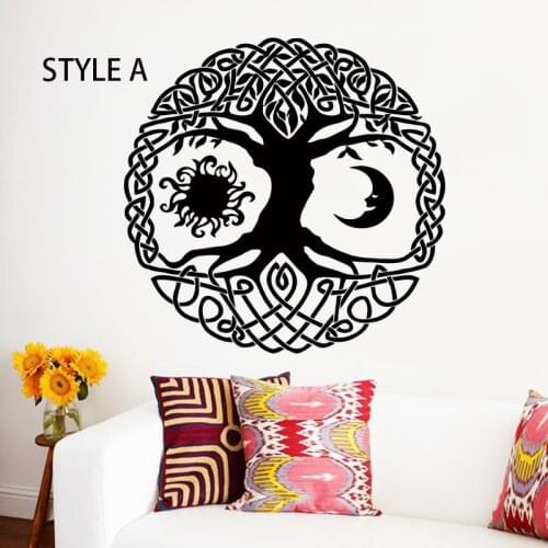Art Wall Decal Sun Moon Sunshine Stars Crescent Dual Ethnic Night Symbol Tree Vinyl Sticker Decals Nursery Home Decor Bedroom