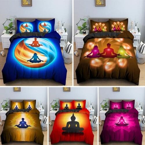 Colorful Meditation Duvet Cover Sets Comforter Covers Soft Fabric King Queen Single Size Yoga Buddha Bedding Set With Pillowcase