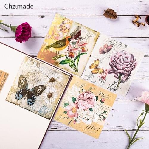 Lychee Life 8Pcs Vintage Flower Butterfly Background Material Decorative Paper Junk Journal Planner Scrapbooking DIY Craft Paper