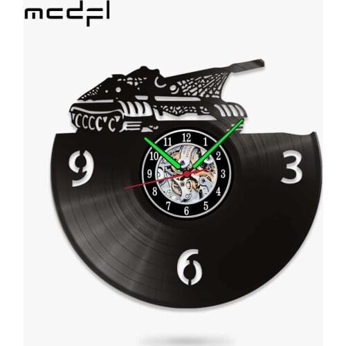 MCDFL World War 2 Military Pazner Wall Clock Tank Theme Classic Luminous Mute Vinyl Record Clocks Wall Watch Art Decor