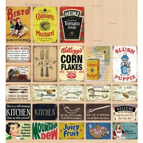 Kitchen Metal Sign Plaque Metal Vintage Tin Sign Retro Kitchen Signs House Home Dinning Room Wall Decor Metal Signs