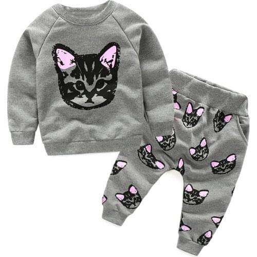 2PCS Cute Cat Kids Clothes Set Spring Autumn Boy Clothes Long Sleeve T Shirt+Pants Children Clothing Sweatshirts Toddler Costume