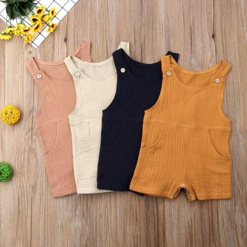 Cute Newborn Baby Boys Girls Solid Color Romper Sleeveless Jumpsuit Outfits Clothes Summer Toddler Clothing