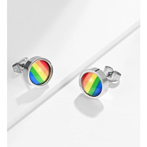 Fashion Stainless Steel Mens Earrings Colorful Studs Ears for Men Woman Rainbow Gay Lesbian Pride Jewelry