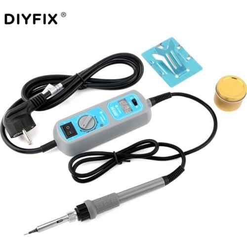 DIYFIX Adjustable Electric Soldering Iron Sets LED Digital Soldering Station with Holder Rosin Cleaner Welding Repair Tool Kits
