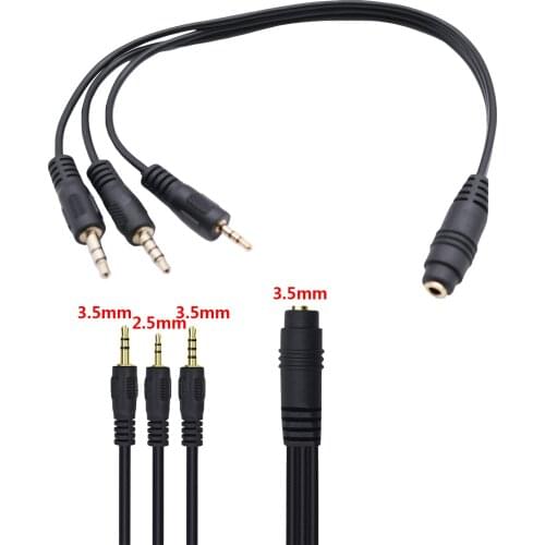 Headphone 3.5mm TRS Female to 1/8" 3 Pole Male TRRS 4 Pole Male 2.5mm TRS Male 1 Input 3 Output Stereo Audio AUX Splitter Cable