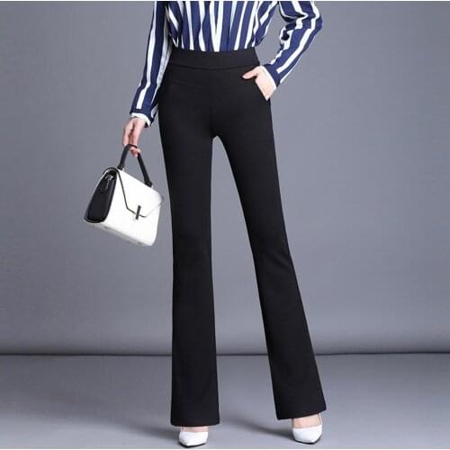 New Casual Office Women Classicl Business High Waist Flare Pants Solid Color Wide Leg Stretch Office Ladies Work Pants NS4845