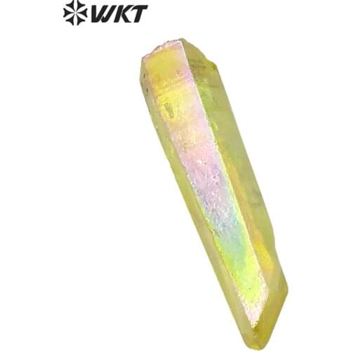 WT-G129 Wholesale natural stone for jewelry making natural aura crystal quartz lemon yellow beautiful color crystal stone