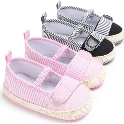 Spring and Autumn 0-1 years old girl baby striped canvas princess shoes soft bottom baby toddler shoes